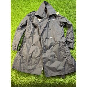 Flawed K Way Navy Blue Double Breasted‎ Raincoat Jacket Coat Tag Attached Size 8